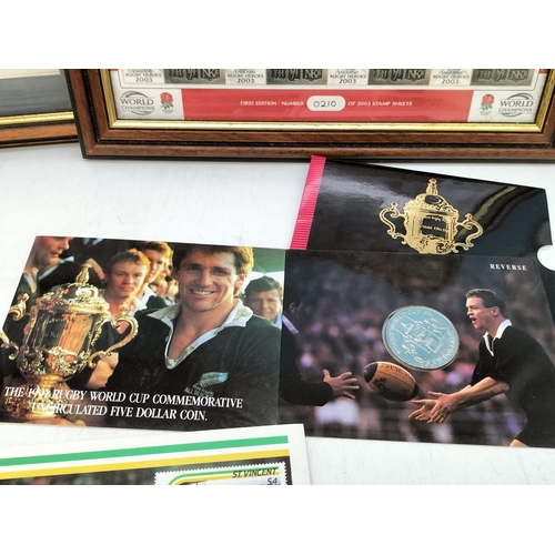 145 - 2 x Framed Stamp Sheets - Rugby World Cup Heroes 2003 First Edition (No 210) and Supersonic Concorde... 