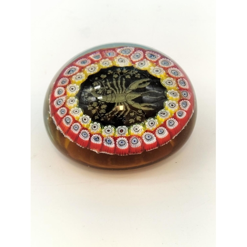 165 - Millefiori Glass 'Scorpio' Zodiac Design Paperweight. 5cm High, 8cm Diameter.