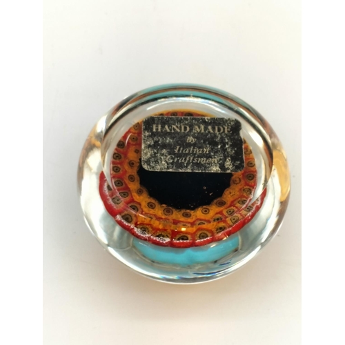 165 - Millefiori Glass 'Scorpio' Zodiac Design Paperweight. 5cm High, 8cm Diameter.