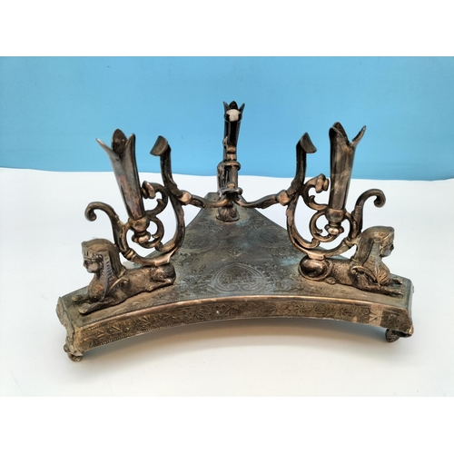 185 - Late Victorian Silver Plate Centrepiece with Sphinx Design and Griffin Feet., 'Presented to Mastorer... 