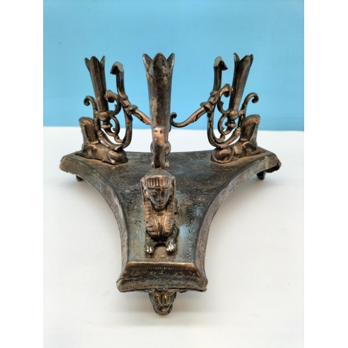 185 - Late Victorian Silver Plate Centrepiece with Sphinx Design and Griffin Feet., 'Presented to Mastorer... 