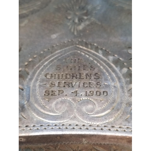 185 - Late Victorian Silver Plate Centrepiece with Sphinx Design and Griffin Feet., 'Presented to Mastorer... 