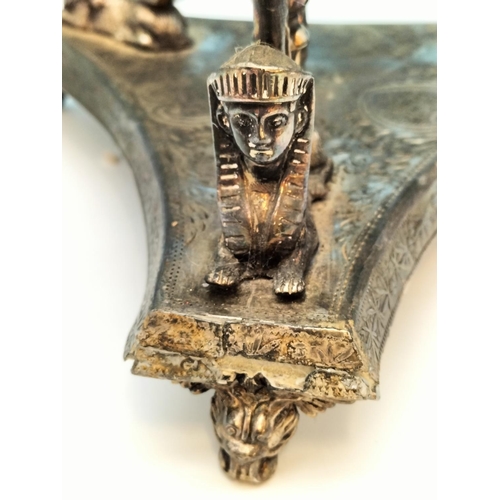 185 - Late Victorian Silver Plate Centrepiece with Sphinx Design and Griffin Feet., 'Presented to Mastorer... 