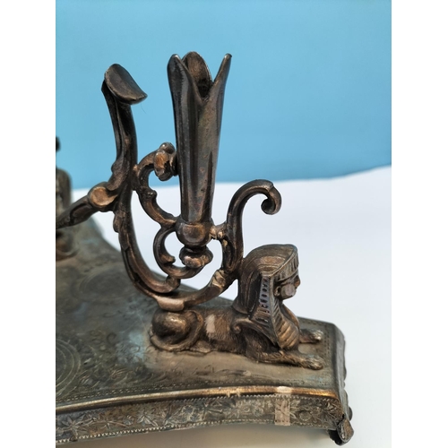 185 - Late Victorian Silver Plate Centrepiece with Sphinx Design and Griffin Feet., 'Presented to Mastorer... 