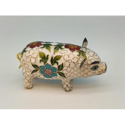 188 - Cloisonne Figure of a Pig. 6cm High x 11cm.