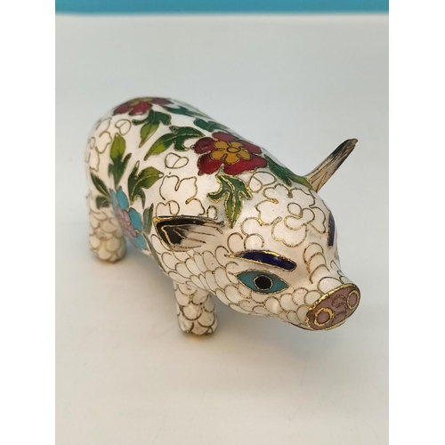 188 - Cloisonne Figure of a Pig. 6cm High x 11cm.