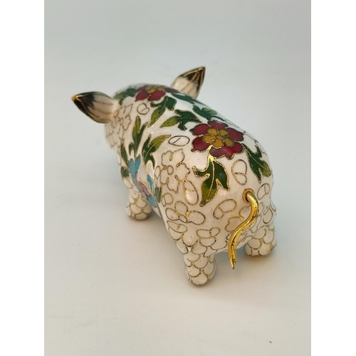 188 - Cloisonne Figure of a Pig. 6cm High x 11cm.