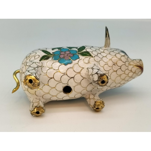 188 - Cloisonne Figure of a Pig. 6cm High x 11cm.