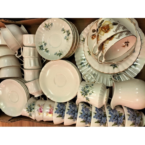 190 - 2 Boxes of Mixed Cups and Saucers to include Queen Anne, Duchess China, Staffordshire, etc