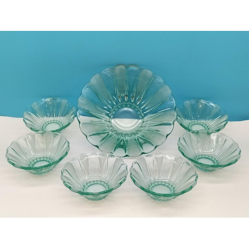 226 - 7 Piece Green Glass Dessert/Trifle Set.