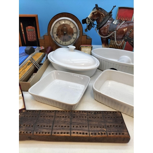 325 - Collection of Mixed Items to include Mantel Clock, Horse, Tools, White Kitchen Ware, etc.