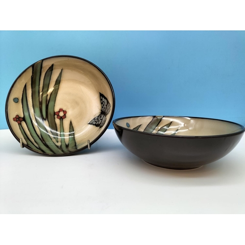 329 - 4 x Large Bowls with Butterfly and Flower Design by 'The Pottery'. 20cm Diameter, 6cm High.