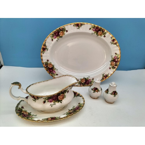 332 - Royal Albert 'Old Country Roses' Meat Platter (34.5cm x 27cm), Gravy Boat and Undertray plus Salt an... 