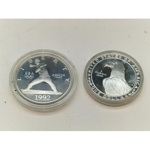 337 - 2 x Silver .900 (Tested) 1983/1992 'Olympic' One Dollar Coins.