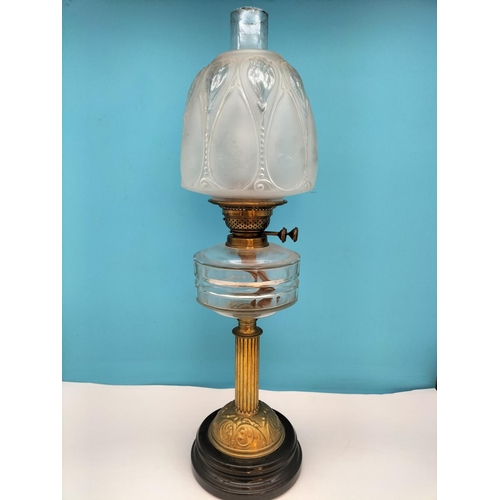 338 - Late Victorian Oil Lamp with Frosted Glass Shade. 65cm Tall. Collection Only.