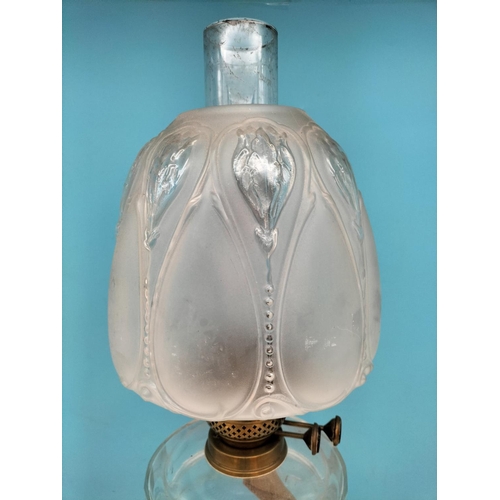 338 - Late Victorian Oil Lamp with Frosted Glass Shade. 65cm Tall. Collection Only.