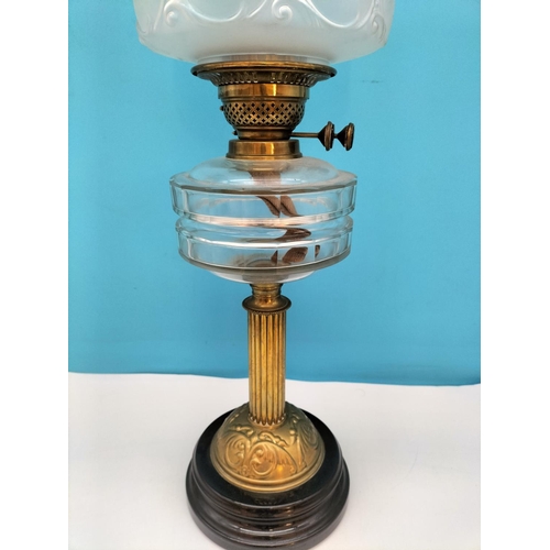 338 - Late Victorian Oil Lamp with Frosted Glass Shade. 65cm Tall. Collection Only.