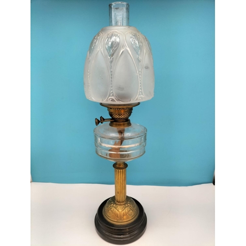 338 - Late Victorian Oil Lamp with Frosted Glass Shade. 65cm Tall. Collection Only.