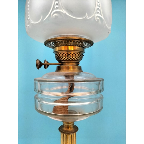 338 - Late Victorian Oil Lamp with Frosted Glass Shade. 65cm Tall. Collection Only.