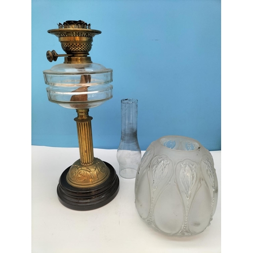 338 - Late Victorian Oil Lamp with Frosted Glass Shade. 65cm Tall. Collection Only.