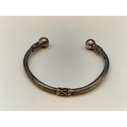 346 - Silver 925 Beaded Design Cuff Bangle.