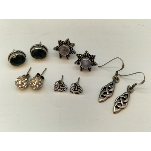 350 - Silver 925 Stud Earrings (4 Pairs) plus Pair of Drop Earrings.