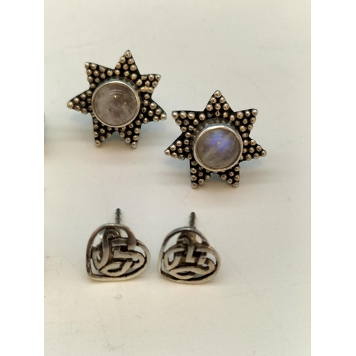 350 - Silver 925 Stud Earrings (4 Pairs) plus Pair of Drop Earrings.