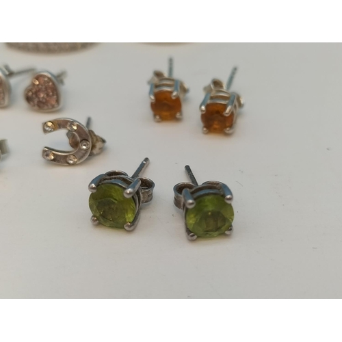 375 - Silver 925 Stud Earrings (5 Pairs) to include Ted Baker Pair plus Hooped Cubic Zirconia Earrings.