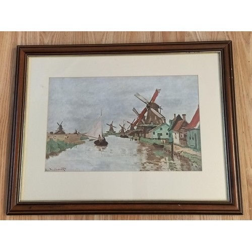 381 - Framed Prints (3) to include 'Windmills' by Claude Monet. Largest 77cm x 57cm. Collection Only.