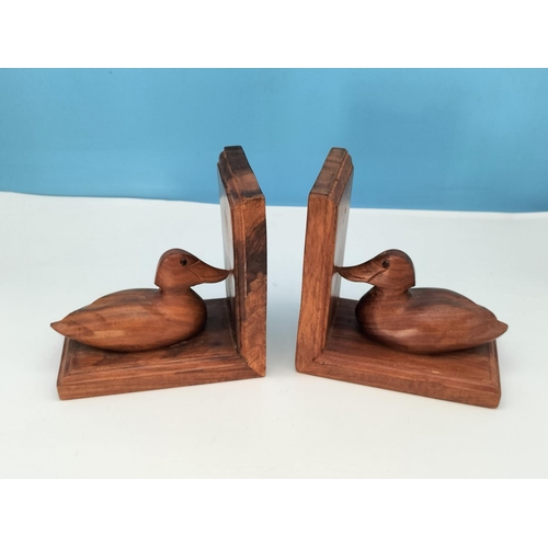 440 - Pair of Wooden Carved Duck Bookends. 15cm High, 10cm x 15cm.