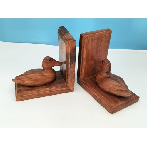 440 - Pair of Wooden Carved Duck Bookends. 15cm High, 10cm x 15cm.