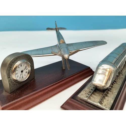 457 - Royal Hampshire Pewter 'Battle of Britain Anniversary' Desk Clock on Plinth plus 'Intercity 125 Engi... 