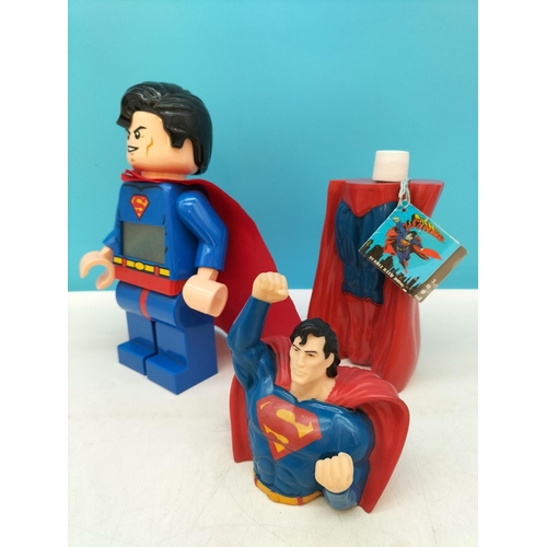 458 - Collection of DC Comics Superman Figure Items to include Boxed Mug, LEGO Clock, Bubble Bath, 1979 Co... 