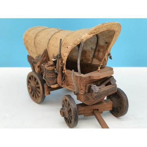 459 - Vintage Hand Made Wooden and Canvas Model of a Covered Wagon. 20cm Long.