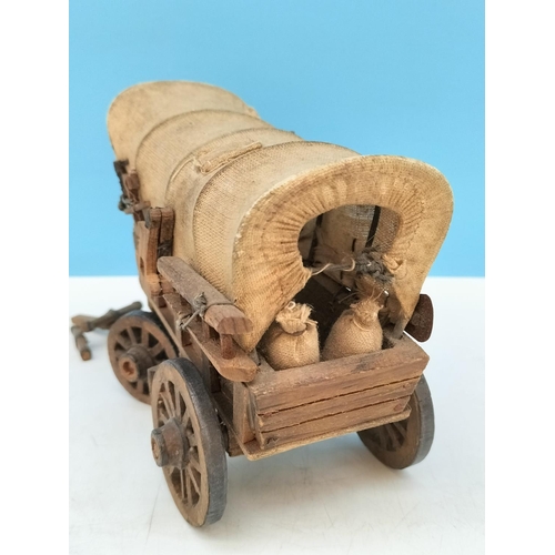 459 - Vintage Hand Made Wooden and Canvas Model of a Covered Wagon. 20cm Long.