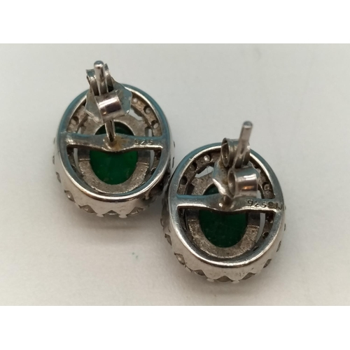 461 - 2 Pairs of Silver 925, Green Emerald Coloured Stones and Cubic Zirconia Earrings.