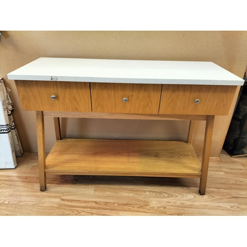 462 - Granite Topped 3 Drawer Kitchen Work Station/Sideboard. 90cm High, 125cm x 46cm. Collection Only.