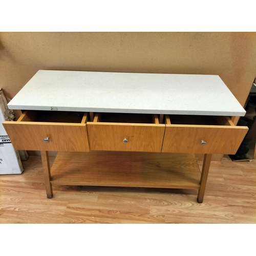 462 - Granite Topped 3 Drawer Kitchen Work Station/Sideboard. 90cm High, 125cm x 46cm. Collection Only.