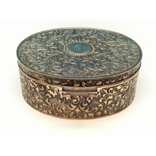 496 - Ornate White Metal Jewellery Box. 7cm High, 16.5cm x 14cm.