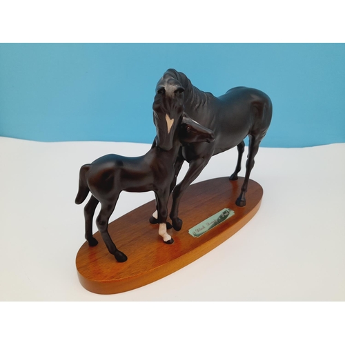 5 - Royal Doulton Figure of Black Beauty and Foal on Wooden Plinth. 20cm High, 30cm x 11cm.