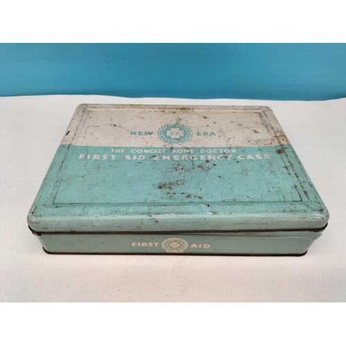 501 - Vintage First Aid Tin with Contents. 6cm High, 27cm x 20cm.