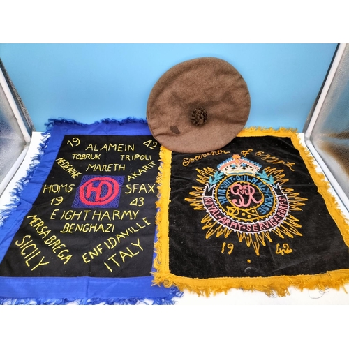 506 - Embroidered WWII Royal Army Service Corps 1942 Banner (45 x 39cm), 1942/43 Place Battle Honours (52 ... 