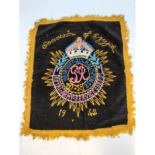 506 - Embroidered WWII Royal Army Service Corps 1942 Banner (45 x 39cm), 1942/43 Place Battle Honours (52 ... 