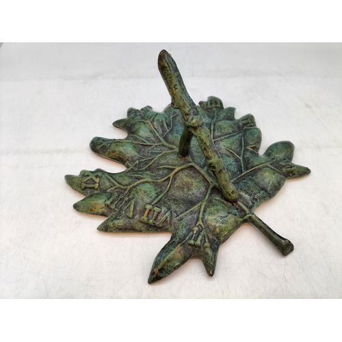 516 - Cast Metal Leaf Design Sundial. 30cm x 30cm x 14cm.