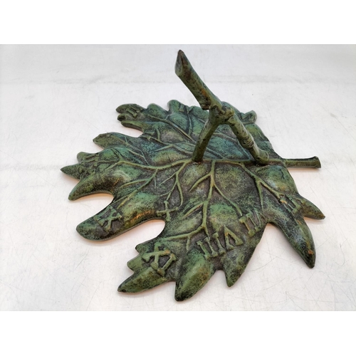 516 - Cast Metal Leaf Design Sundial. 30cm x 30cm x 14cm.