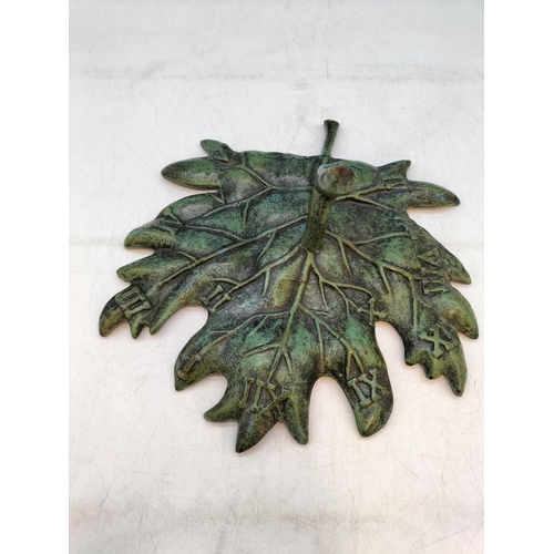 516 - Cast Metal Leaf Design Sundial. 30cm x 30cm x 14cm.