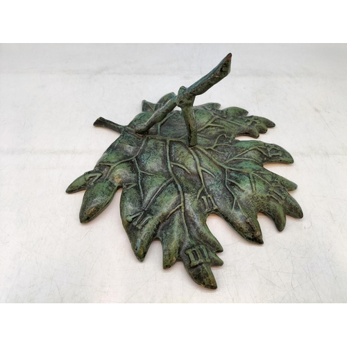 516 - Cast Metal Leaf Design Sundial. 30cm x 30cm x 14cm.