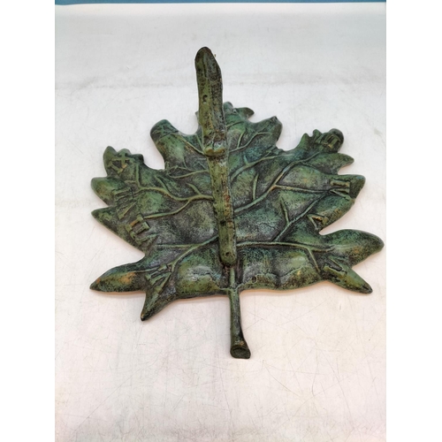 516 - Cast Metal Leaf Design Sundial. 30cm x 30cm x 14cm.