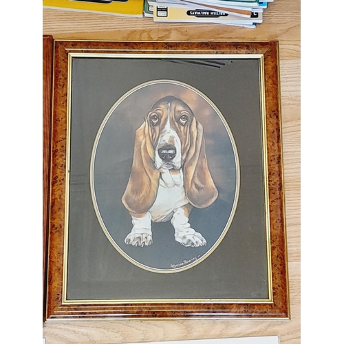 577 - Collection of Animal Themed Prints (5) to include Framed Bassett Hound Clock signed M.J.Sibley, Fram... 