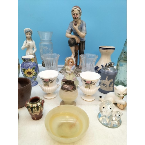 581 - Box of Mixed Pottery and Glass to include Vase, Figures, Napkin Rings, etc.